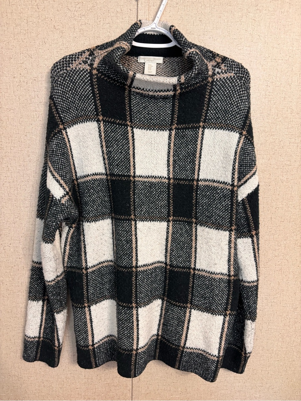 Christian Siriano Black, Cream & Tan Plaid Turtleneck Sweater